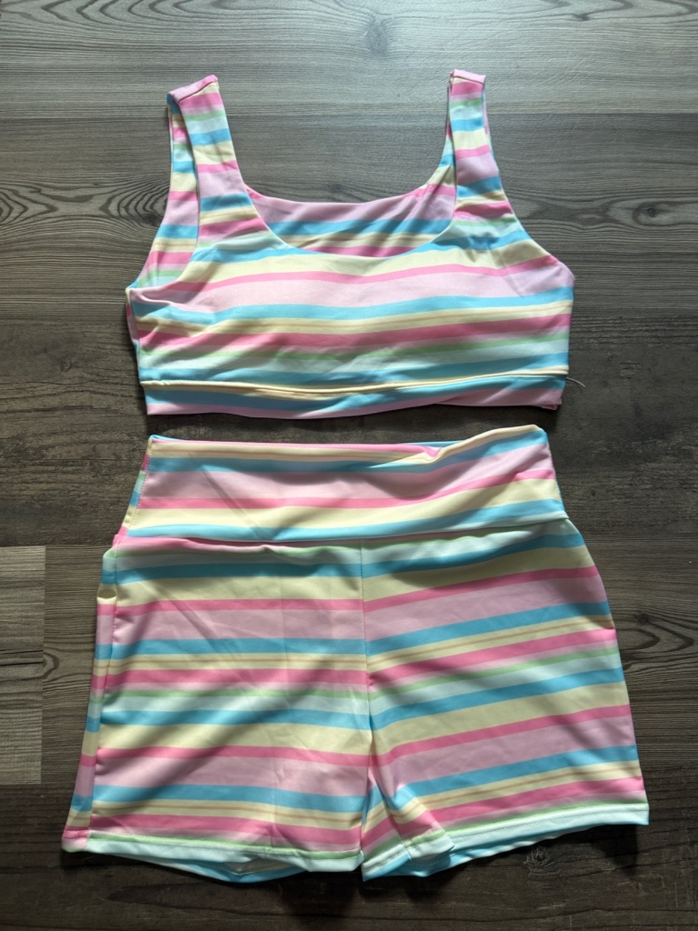 Pastel Striped Crop Top & Active Shorts Set